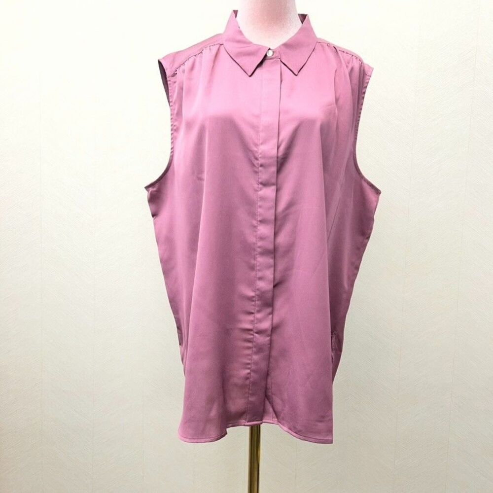 Ann Taylor Shirred Yoke Smokey Rose Sleeveless Blouse Shirt Womens Size 2XL NWT
